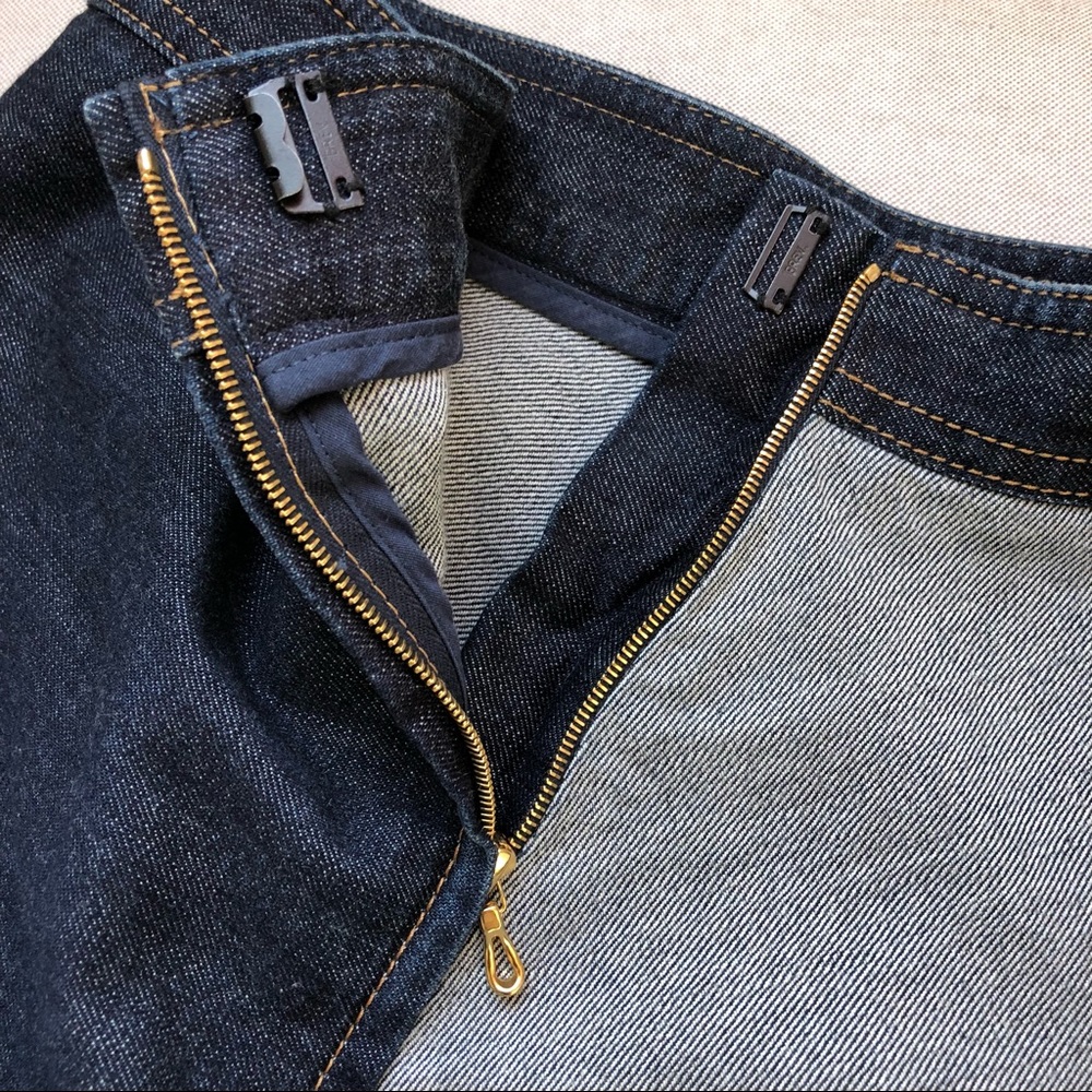 Lanvin Two Tone Curved Full Flare Denim Midi Skirt - Picture 9 of 10